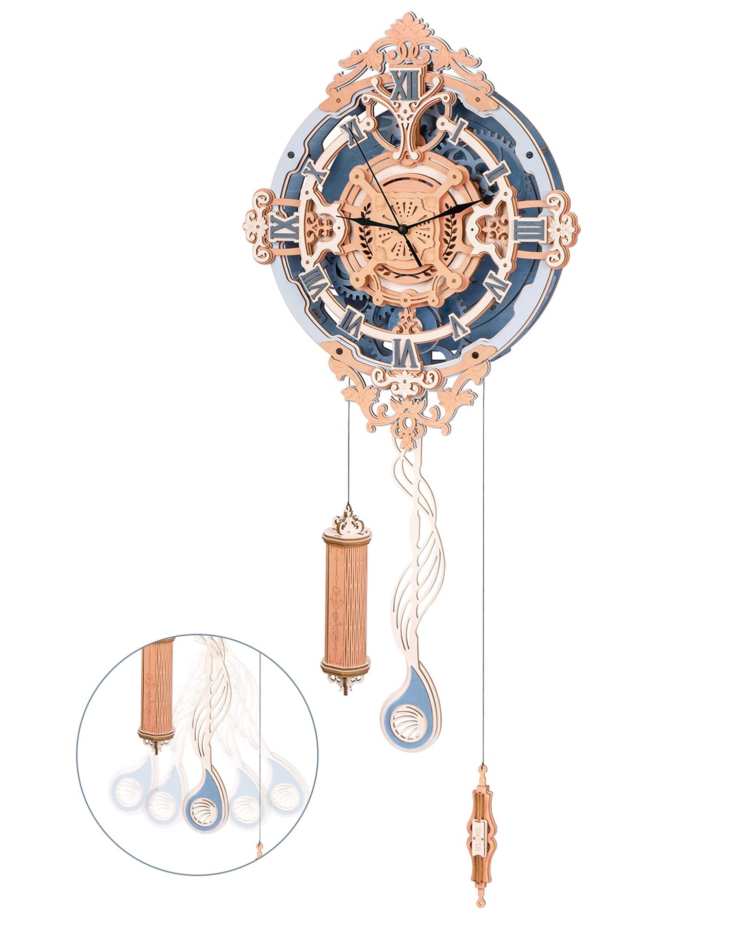 ROBOTIME Clock Wooden Puzzle, 3D Puzzle for Adults Wooden Metal Mechanical Model Clock Kits to Build, Hobbies Gift for Men Aesthetic DIY Decoration Wall Clock with Pendulum