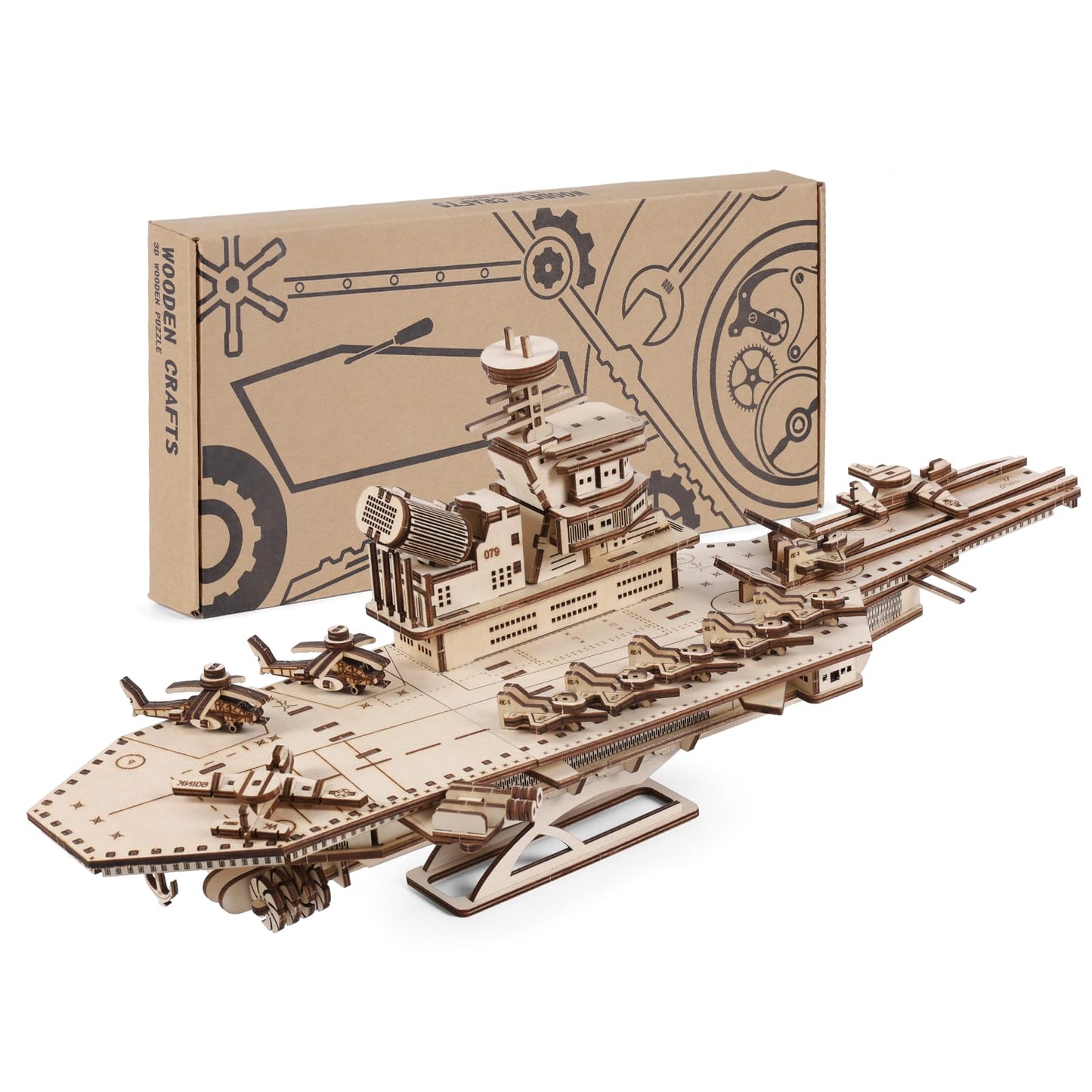 Herseme 3D Wooden Puzzles for Adults, 242 PCS 3D Puzzles for Adults- Brain Teaser Wooden Puzzles for Father/Son, Gifts for Fathe/Son, Decompression 3D Puzzle Wood Models Kits (1.Aircraft Carrier)