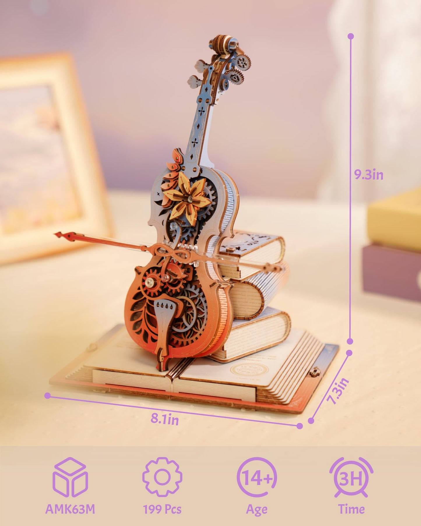 ROKR 3D Puzzles for Adults, Wooden Music Boxes-Cello, Model Kits for Adults, DIY Building Sets, Birthday Gifts Hobbies for Women Men