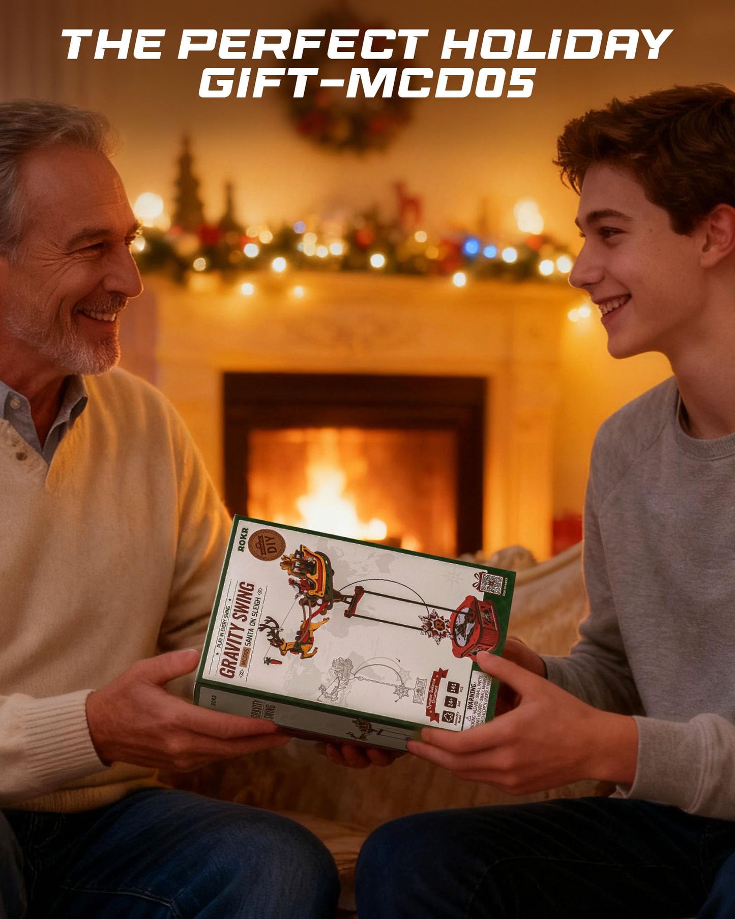 ROKR 3D Wooden Puzzle Santa on Sleigh Gravity Swing Series Wooden Model Kits DIY Dynamic Balance Christmas Decor,Mechanical Model Building Kit, for Teens and Adults