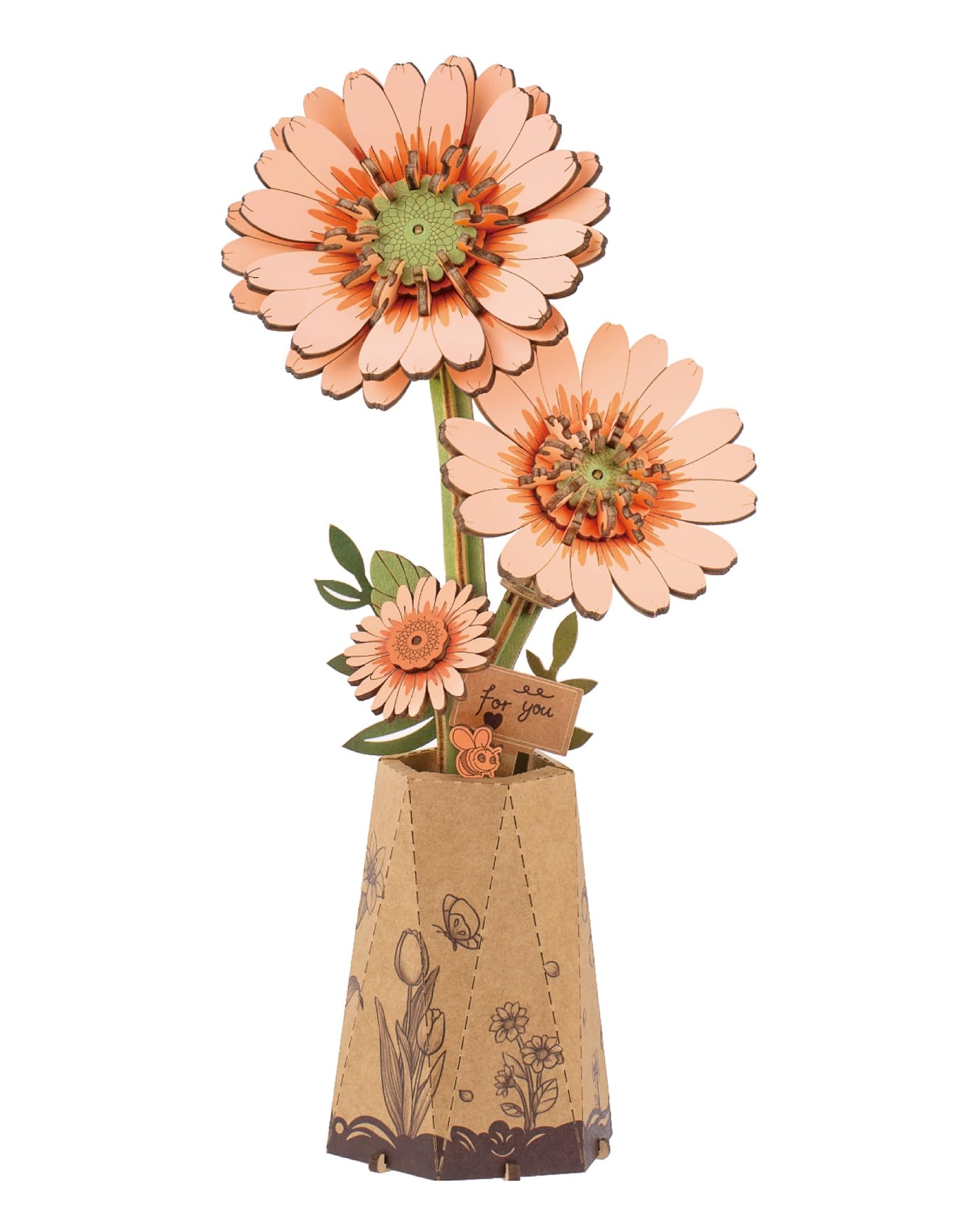 rowood 3D Puzzles for Adults,DIY Wooden Flower Building Craft Kits for Women,Christmas/Birthday Gift- Orange Gerbera Daisy