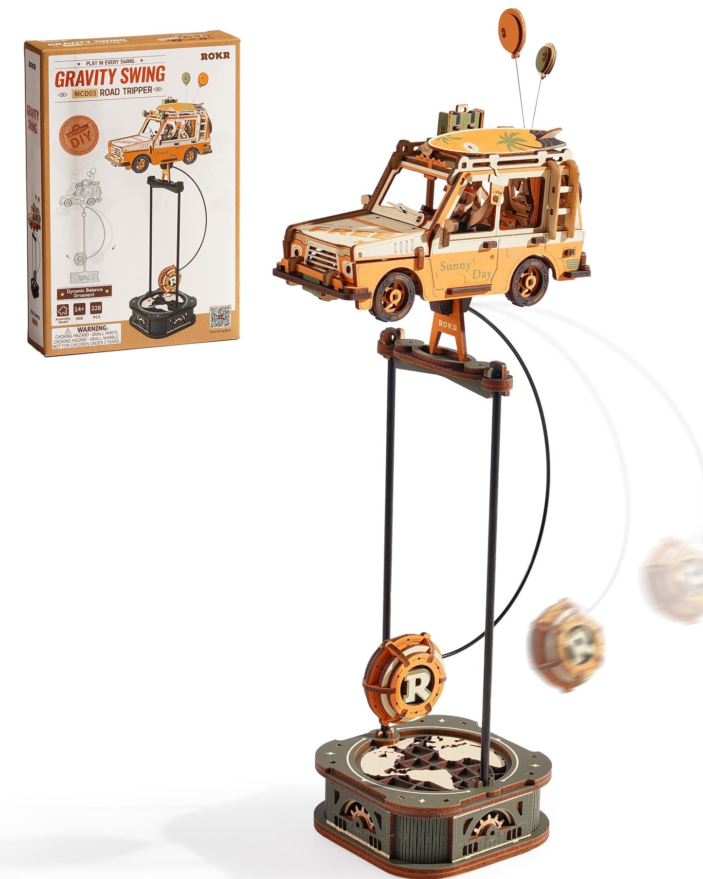 ROKR Pendulum Balance Toy, 3D Wooden Puzzles for Adults, Retro Road Tripper Car, DIY Craft Wood Puzzle Kit, Unique Gift for Men Women