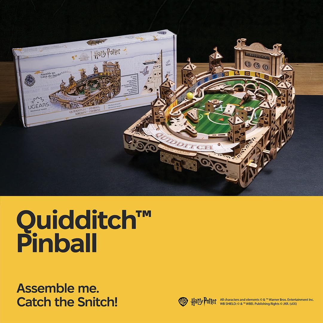 UGEARS Quidditch Pinball Machine - Harry Potter 3D Wooden Puzzles for Adults to Build Mechanical Wooden Model Kit - Working Wood Brain Teaser Pinball Game for Fathers Day - Advanced Level 402 Pcs