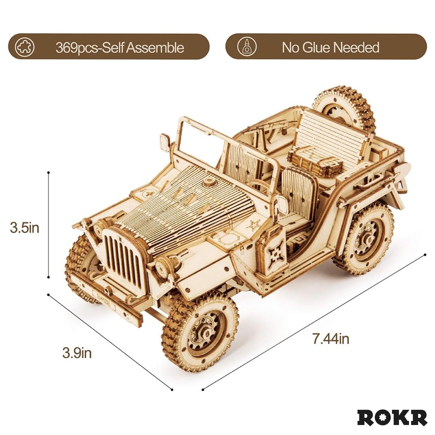 ROKR 3D Wooden Puzzle for Adults-Mechanical Car Model Kits-Brain Teaser Puzzles-Vehicle Building Kits-Unique Gift for Kids on Birthday/Christmas Day(1:18 Scale)(MC701-Army Field Car)