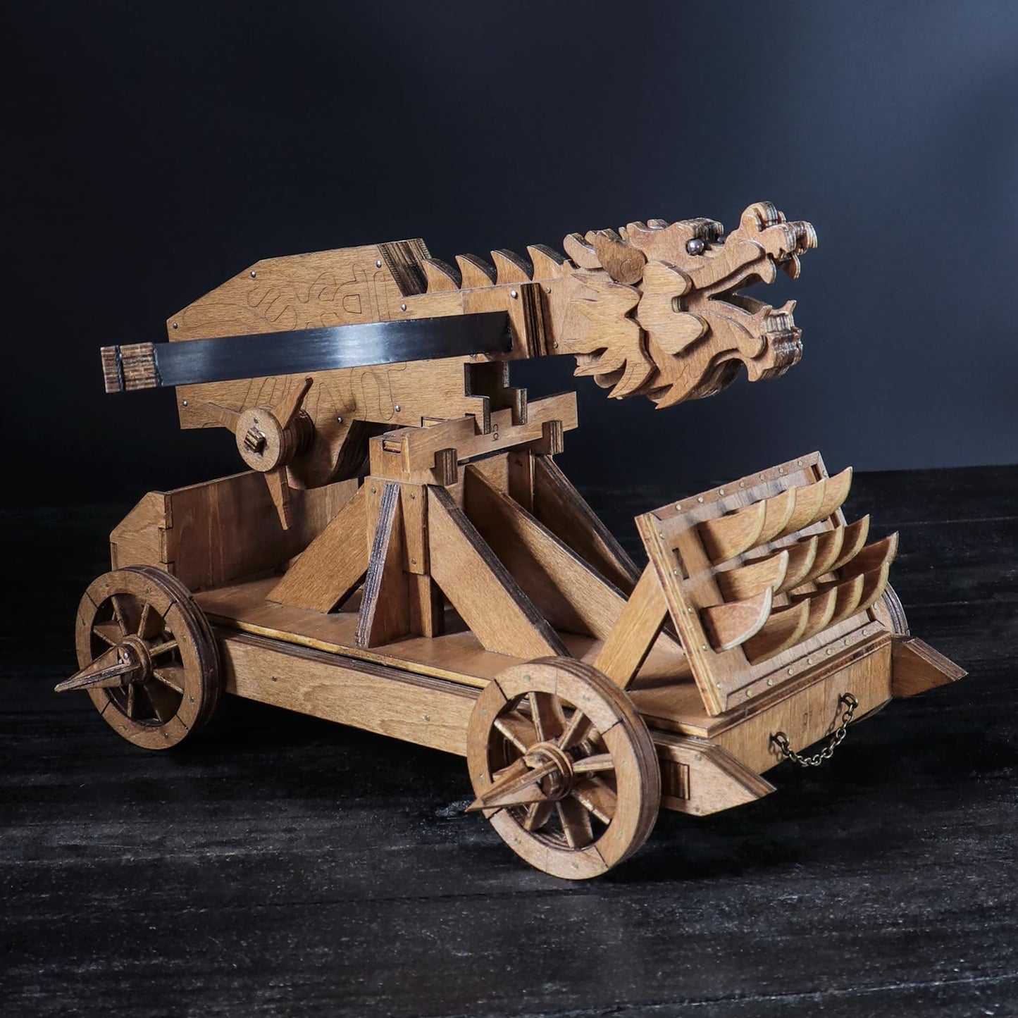 YAQUMW Mini Dragon Ballista Ancient Missile Launcher China Three Kingdoms Chariot Wooden Catapult DIY 3D Puzzles Model Kits STEM Projects Tabletop Toys