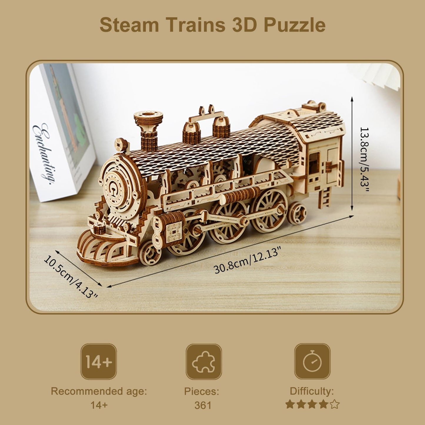 Hallisun 3D Wooden Puzzle for Adults, Mechanical Steam Trains Puzzle, DIY Vehicle Model Building Kit Handicraft Wood Craft Hobbies Toy, Birthday for Hobbyist 14+ Family Women Men, 361 Pcs