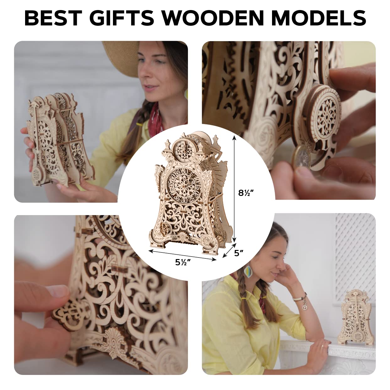 WOODEN.CITY Magic Clock 3D Wooden Puzzle for Adults – Mechanical Table Clock Kit with Working Gears - 140 Laser-Cut Pieces – Build & Display for Adults & Teens - Model Kit Gift