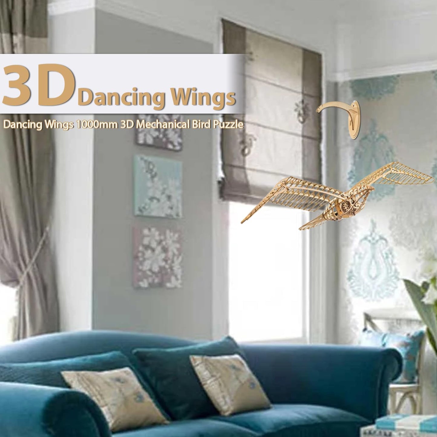 Bitgo Hobby - Dancing Wings Flying Birds Wall Decor 1000mm Mechanical Flying Bird - 3D Wooden Puzzle - 3D Puzzles for Ages 8-13 – Wooden Mechanical Bird Toy – Latest Wooden Puzzle