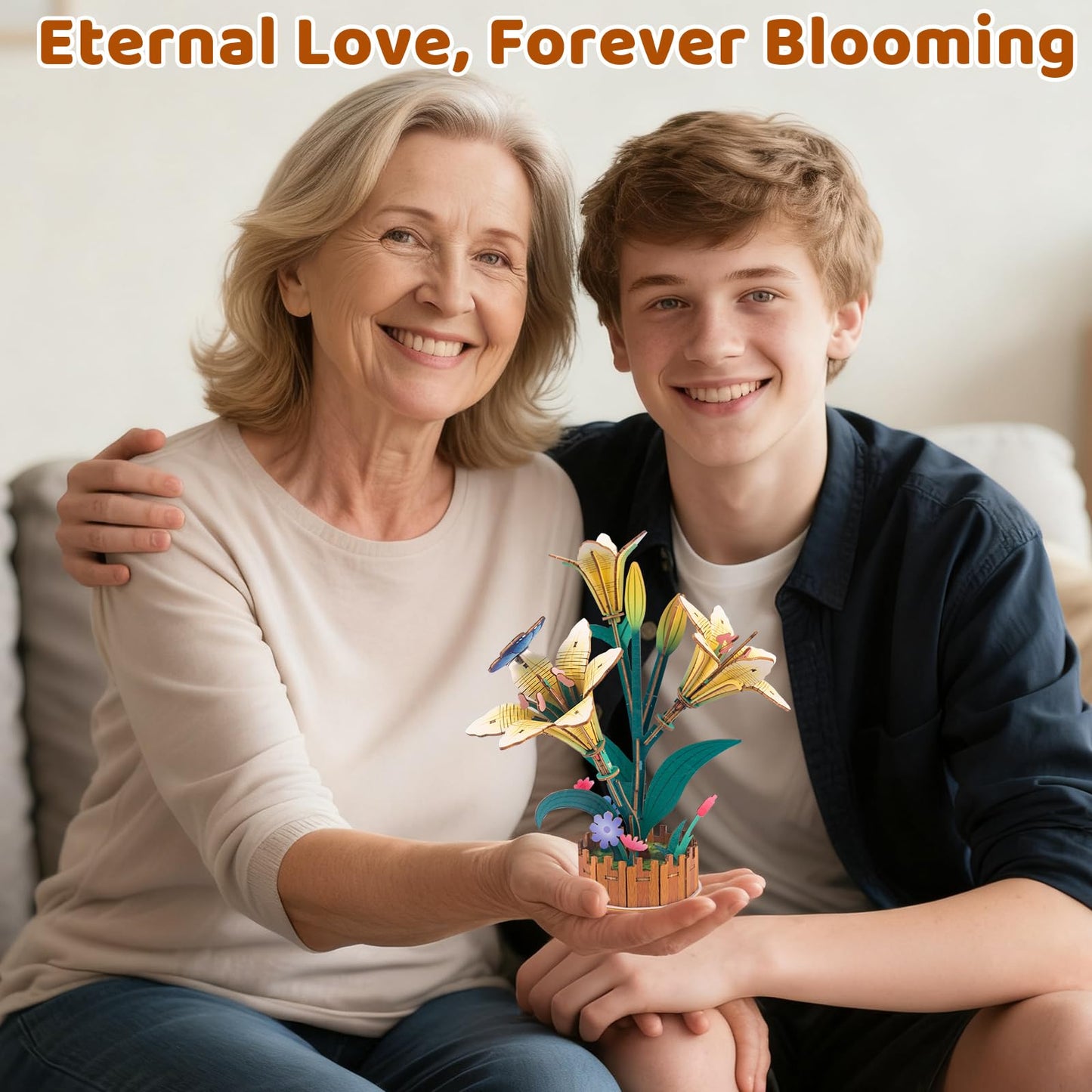 3D Wooden Flower Puzzles for Adults Lily, DIY Flower Building Set Wooden Craft Kits Home Decoration, for Women Mom Birthday Thanksgiving Christmas Valentine's Day