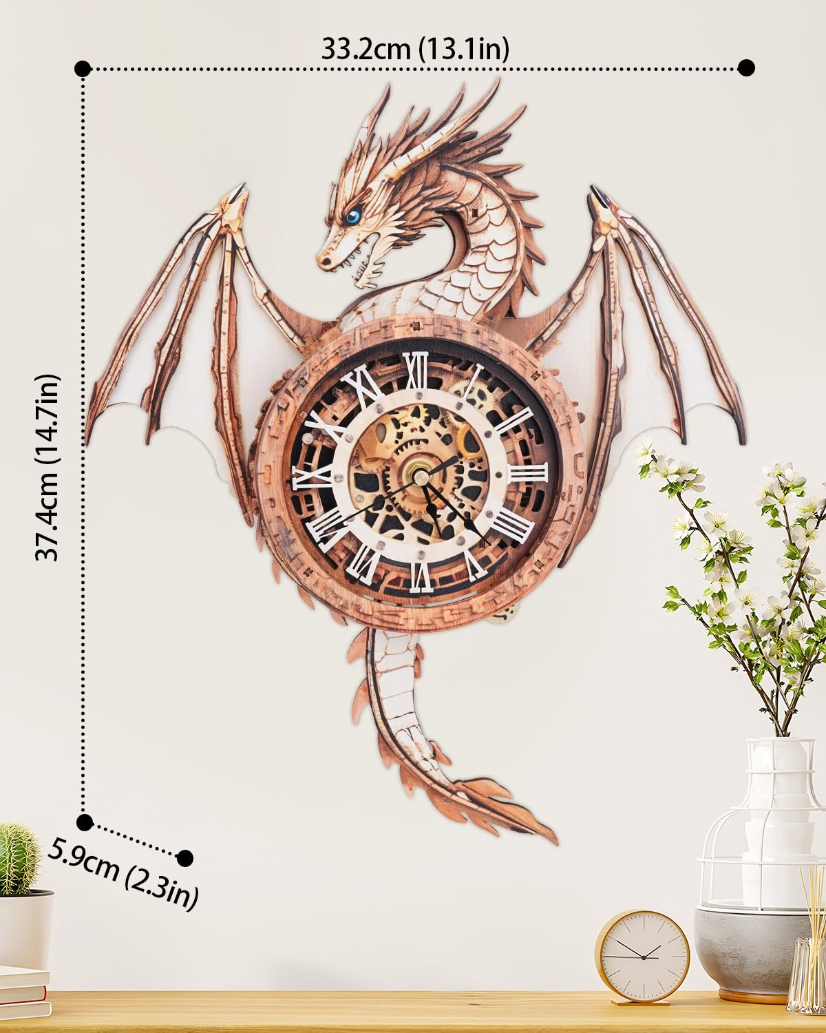 Rnfinewow 3D Wooden Puzzles for Adults, 3D Puzzle Dragon Clock Kit (with Pendulum), Wooden Puzzle for Adults Home Decor Clock Crafts for Adult Christmas Day Puzzle Gifts for Men Women