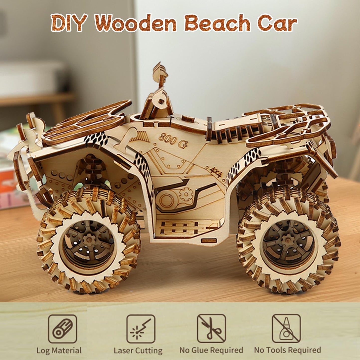 Hallisun 3D Wooden Puzzle for Adults, Mechanical Beach Car Puzzle, DIY Vehicle Model Building Kit Handicraft Wood Craft Hobbies Toy, Birthday for Hobbyist 14+ Family Women Men, 417 Pcs