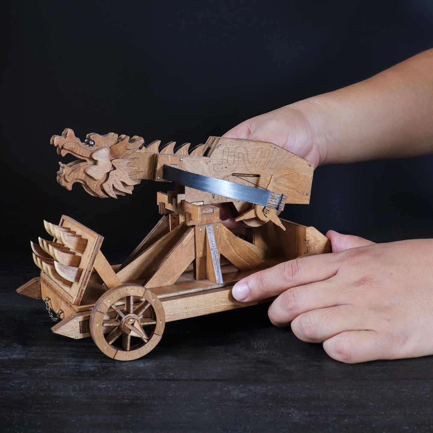 YAQUMW Mini Dragon Ballista Ancient Missile Launcher China Three Kingdoms Chariot Wooden Catapult DIY 3D Puzzles Model Kits STEM Projects Tabletop Toys
