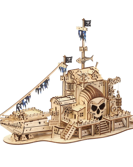 3D Wooden Puzzles for Adults - Pirate Ship Model Kit, Challenging Wooden Models for Adults to Build - Phantom Pirate Bay, Ideal for Holiday or Birthday Gifts