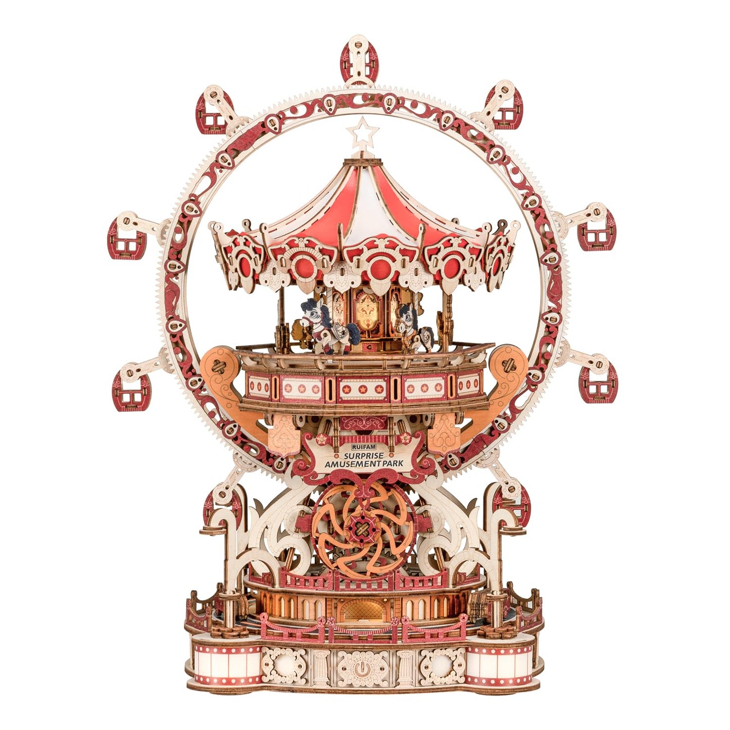 3D Puzzles for Adults, Wooden 3D Puzzle Model Surprise Amusement Park Music Box Toys Building Kits, DIY Wood Crafts Cool Toy Hobbies for Men Women, Creative Assembly Gifts