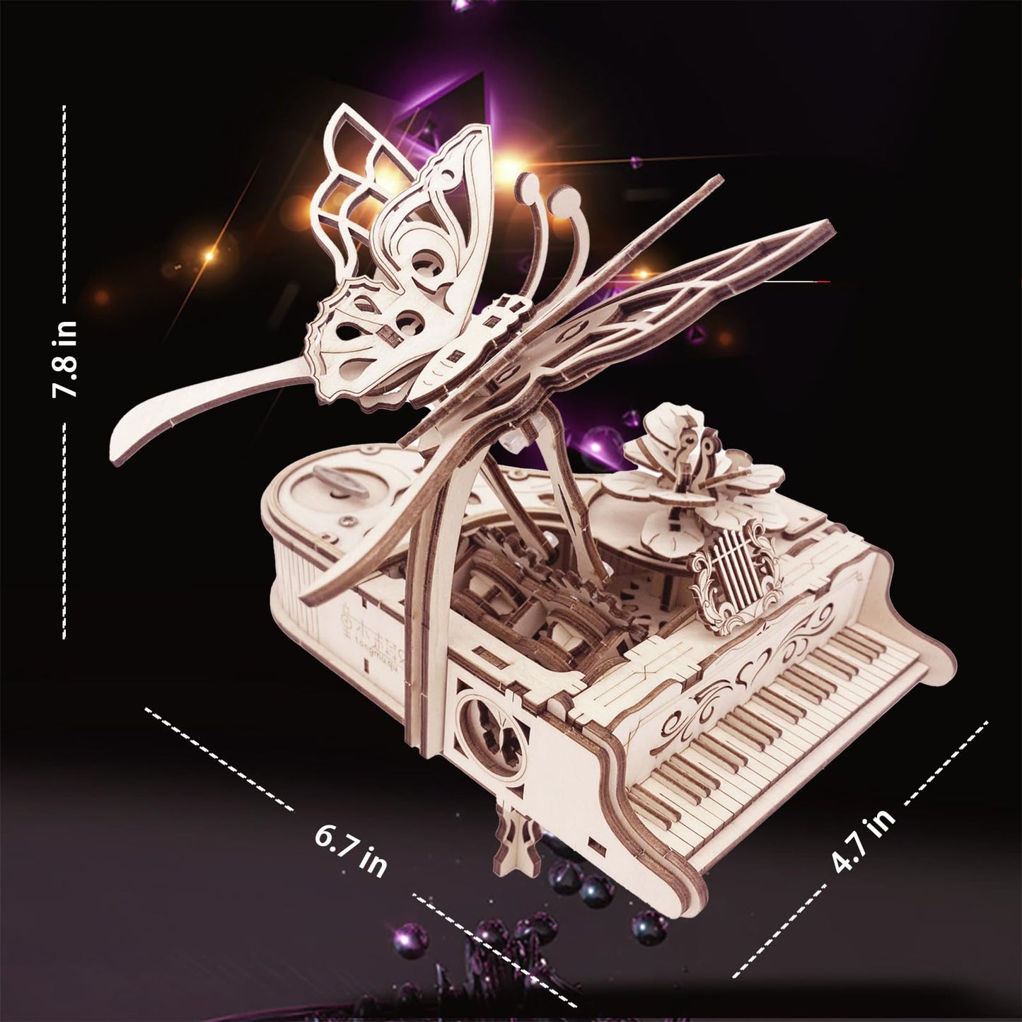 3D Puzzle for Adults and Teen - Cool Piano Music Box DIY Craf Kit for Adults to Build Model Kits Wood Mechanical Building Puzzle for Kids Age 14+Years Old