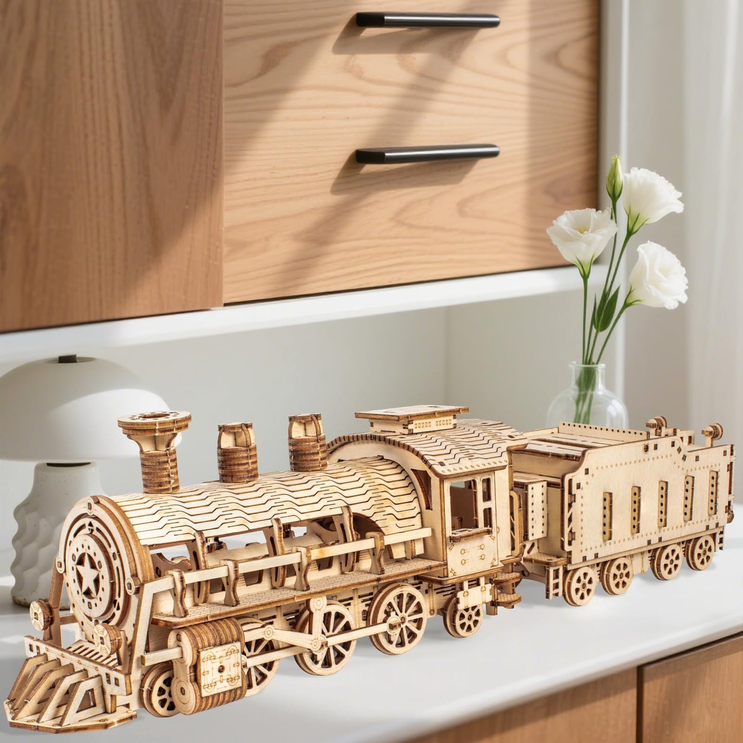 3D Wooden Puzzles for Adults, DIY Mechanical Model Kits for Adults and Kids to Build, Creative Gift for Women or Men Birthday, Christmas (Mechanical Train)