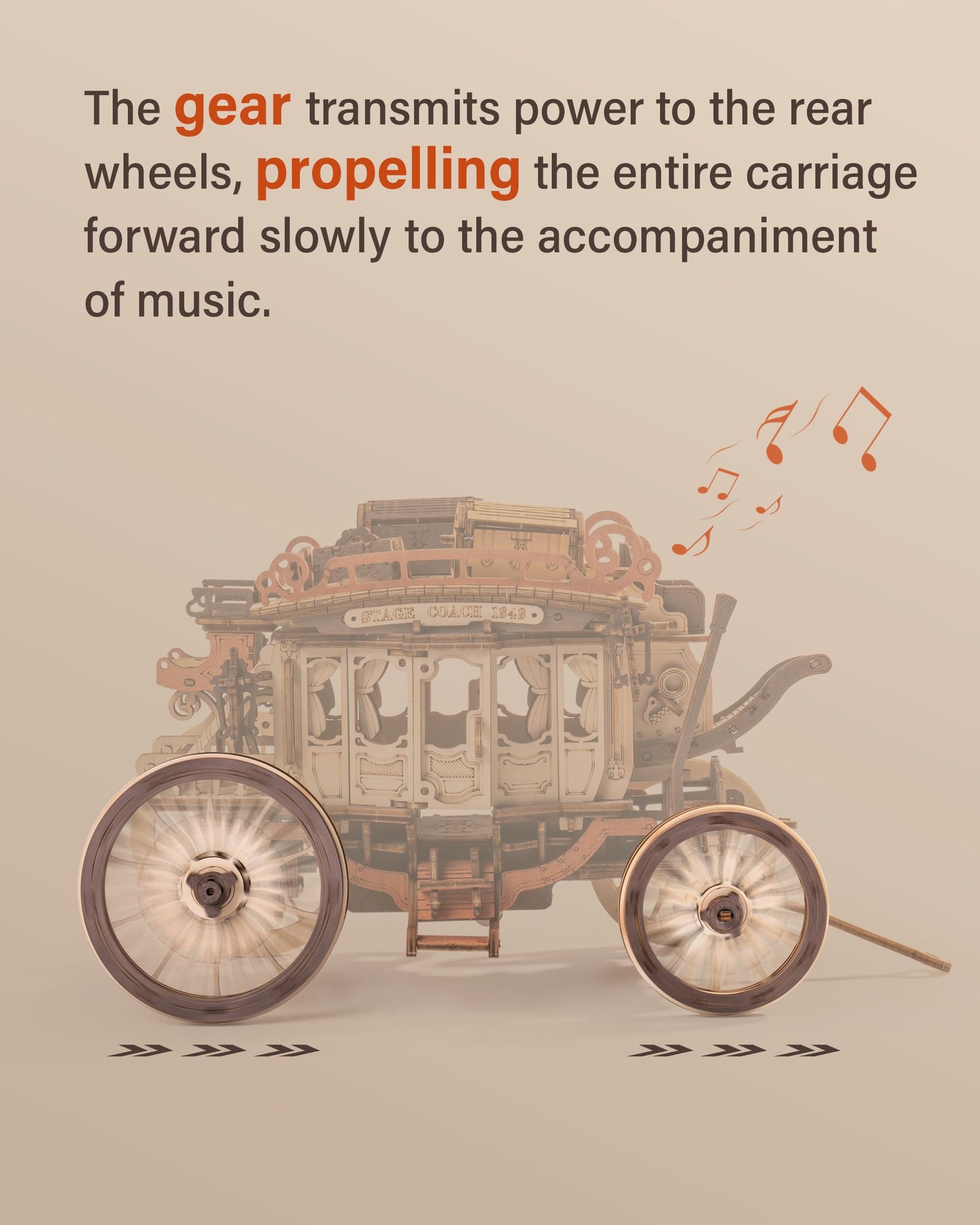 ROBOTIME Stagecoach Wooden Music Box Puzzle AMKA1, Valentines Day Gift 3D Wooden Puzzles for Adults, Mechanical 3D Model to Build, Birthday Anniversary Day Gift Hobby STEM Kits