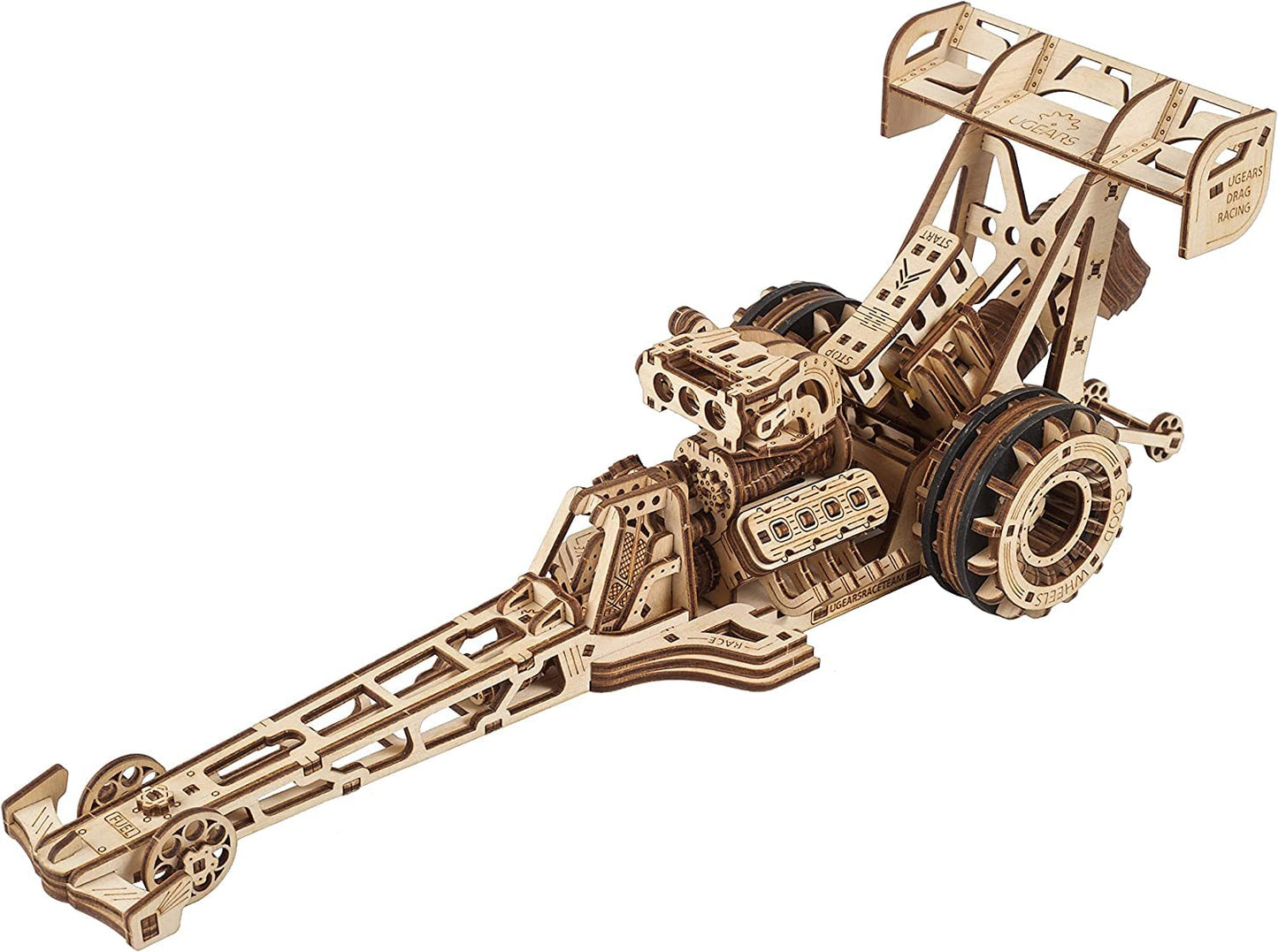 UGEARS Dragster Car Model Kit - Top Fuel Dragster Model Kits 3D Puzzle with Powerful Spring Motor - Drag Racing Model Car Kits 3D Puzzles for Self-Assembly - 3D Wooden Puzzles for Adults and Kids