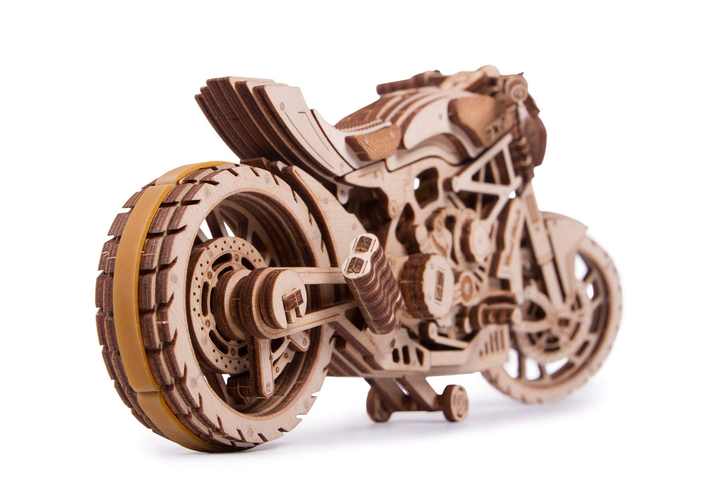 Wood Trick Motorcycle w/Rubber Band Motor Rides up to 16ft - Mechanical Model Kits for Adults - 10x4in - 3D Wooden Puzzles for Adults - Engineering DIY 3D Puzzle Wooden Models
