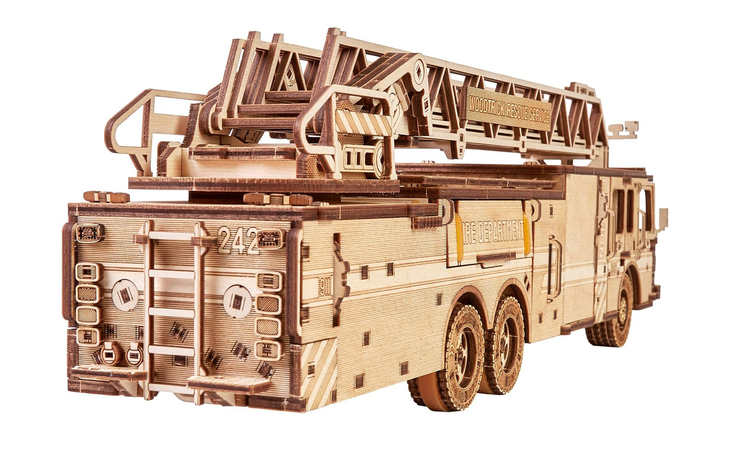 Wood Trick Rescue Firetruck Movable - Rotating Extendable Ladder - 3D Wooden Puzzles for Adults to Build - Rides up to 20 ft - Wooden Models Engineering DIY Project Mechanical Model Kit