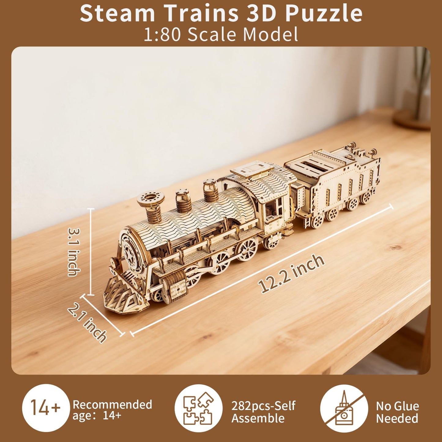 3D Wooden Puzzles for Adults, DIY Mechanical Model Kits for Adults and Kids to Build, Creative Gift for Women or Men Birthday, Christmas (Mechanical Train)