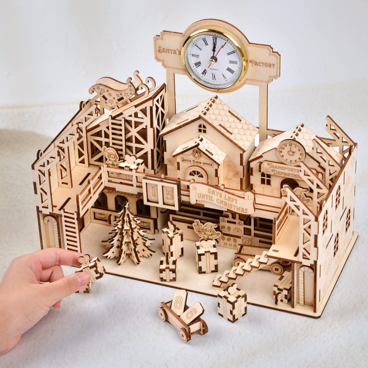 3D Wooden Puzzles for Santa's Workshop, Wood Creative Mechanical Puzzles Assembly Model Building Kits to Build for Adults & Kids, Christmas Decor Model Kit(No Battery Included)