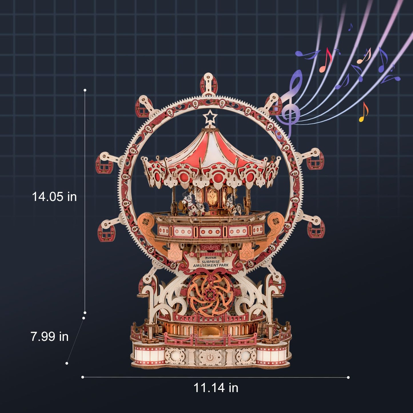 3D Puzzles for Adults, Wooden 3D Puzzle Model Surprise Amusement Park Music Box Toys Building Kits, DIY Wood Crafts Cool Toy Hobbies for Men Women, Creative Assembly Gifts