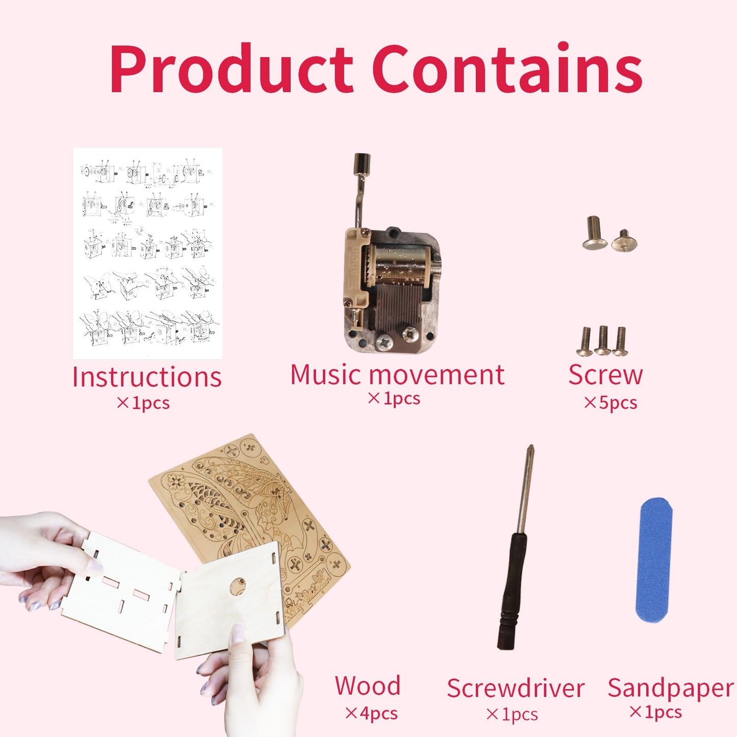 3D Puzzles for Adults Hand Butterfly Wooden Mechanical Music Box Model Kit You are My Sunshine Handmade Assembly DIY Crafts Birthdays for Boys Ages 14+