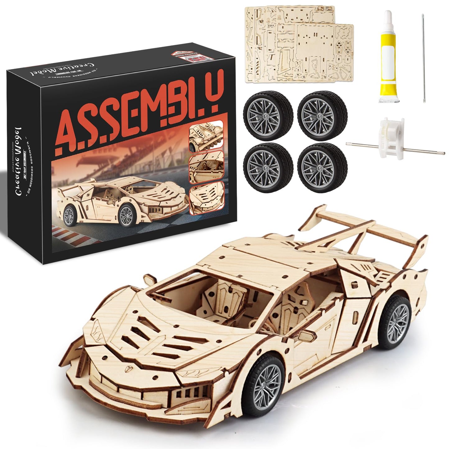 3D Wooden Puzzle Car for Adults (Sport Car)
