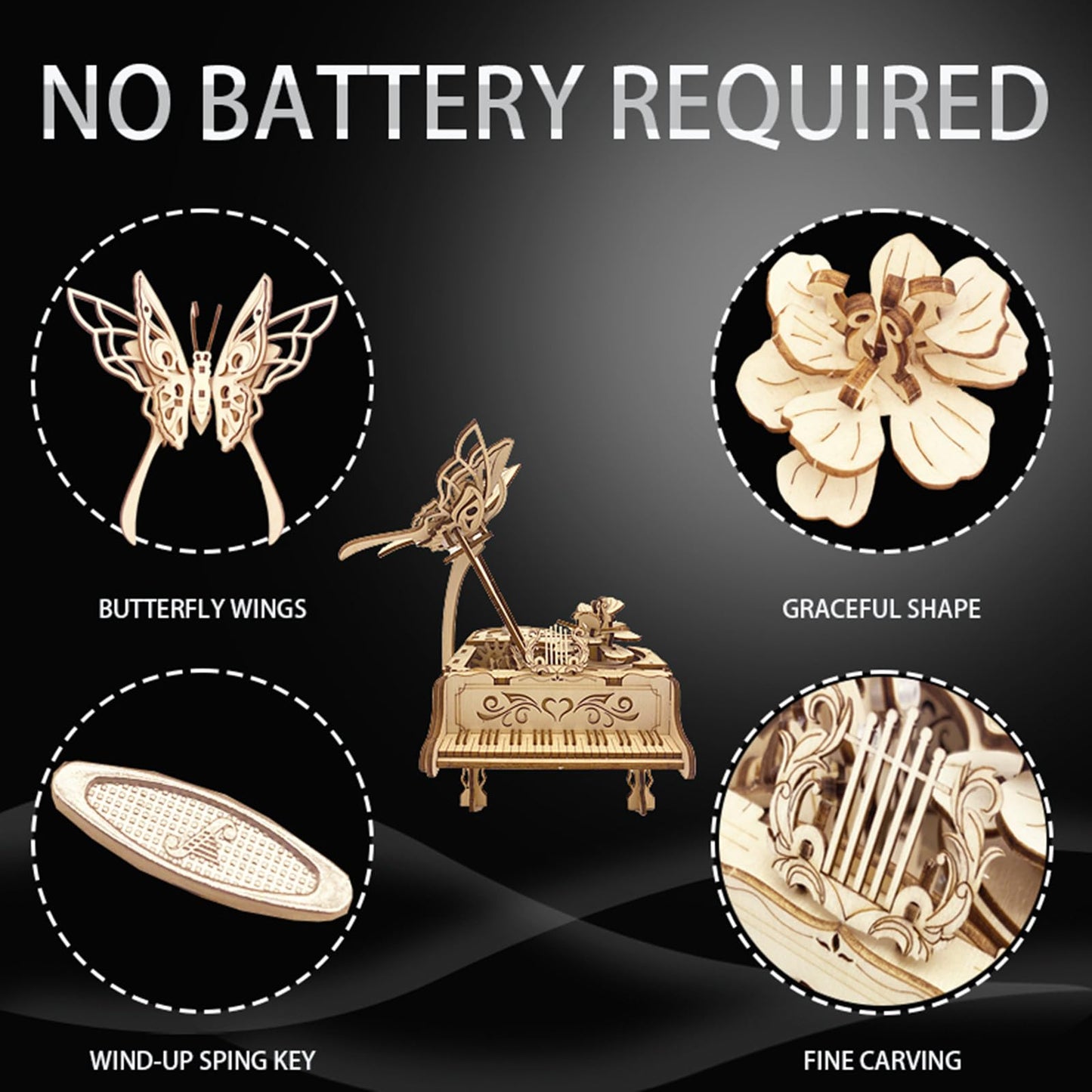 3D Puzzle for Adults and Teen - Cool Piano Music Box DIY Craf Kit for Adults to Build Model Kits Wood Mechanical Building Puzzle for Kids Age 14+Years Old