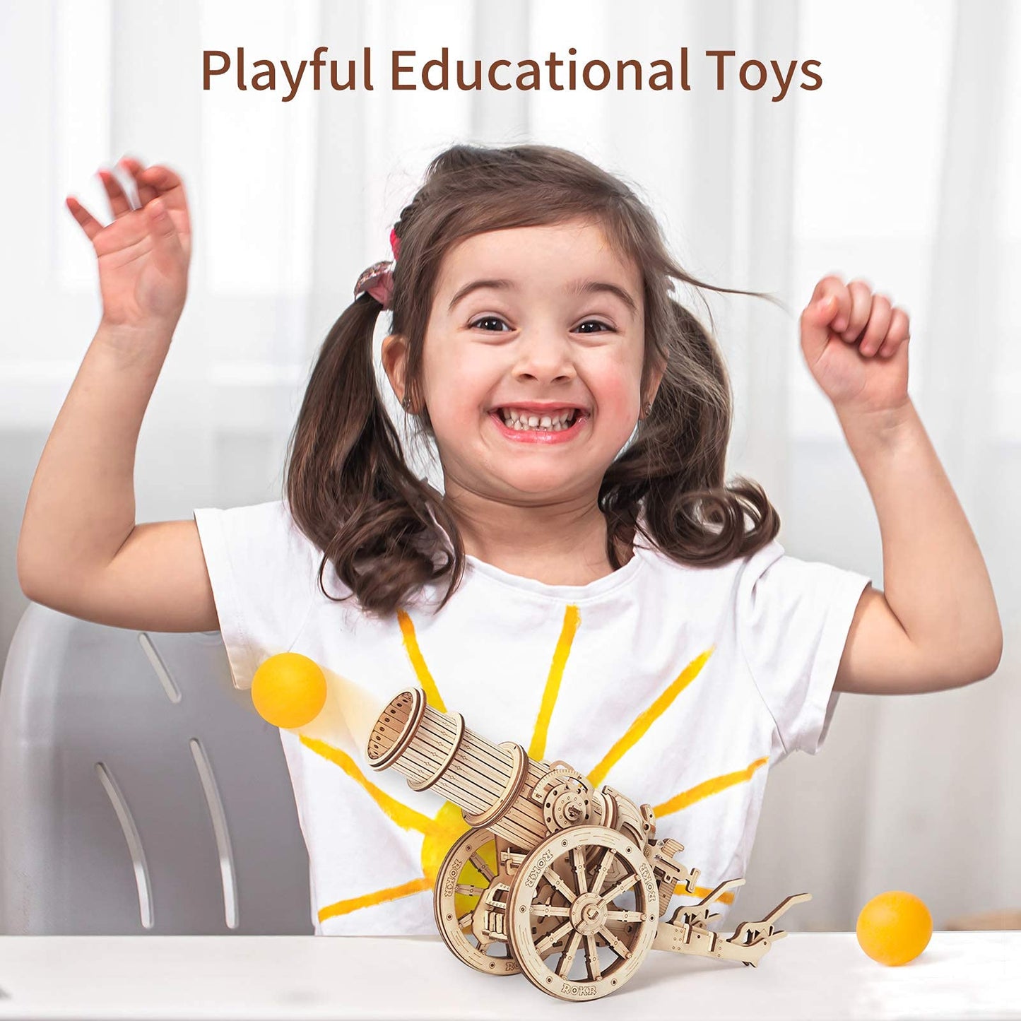 ROKR 3D Wooden Puzzles Model Building Kits Cannon Toys - DIY Wooden Catapult Toys STEM Educational Projects for Men and Women