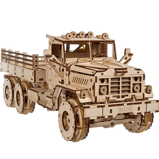 UGEARS Wooden 3D Puzzles for Adults - Cargo Truck Model Car Kits - 3D Wooden Puzzles for Adults - Hobbies for Men to Build Spring-Powered 6x6 Off-Road Vehicle Puzzle Games - 550 Pcs