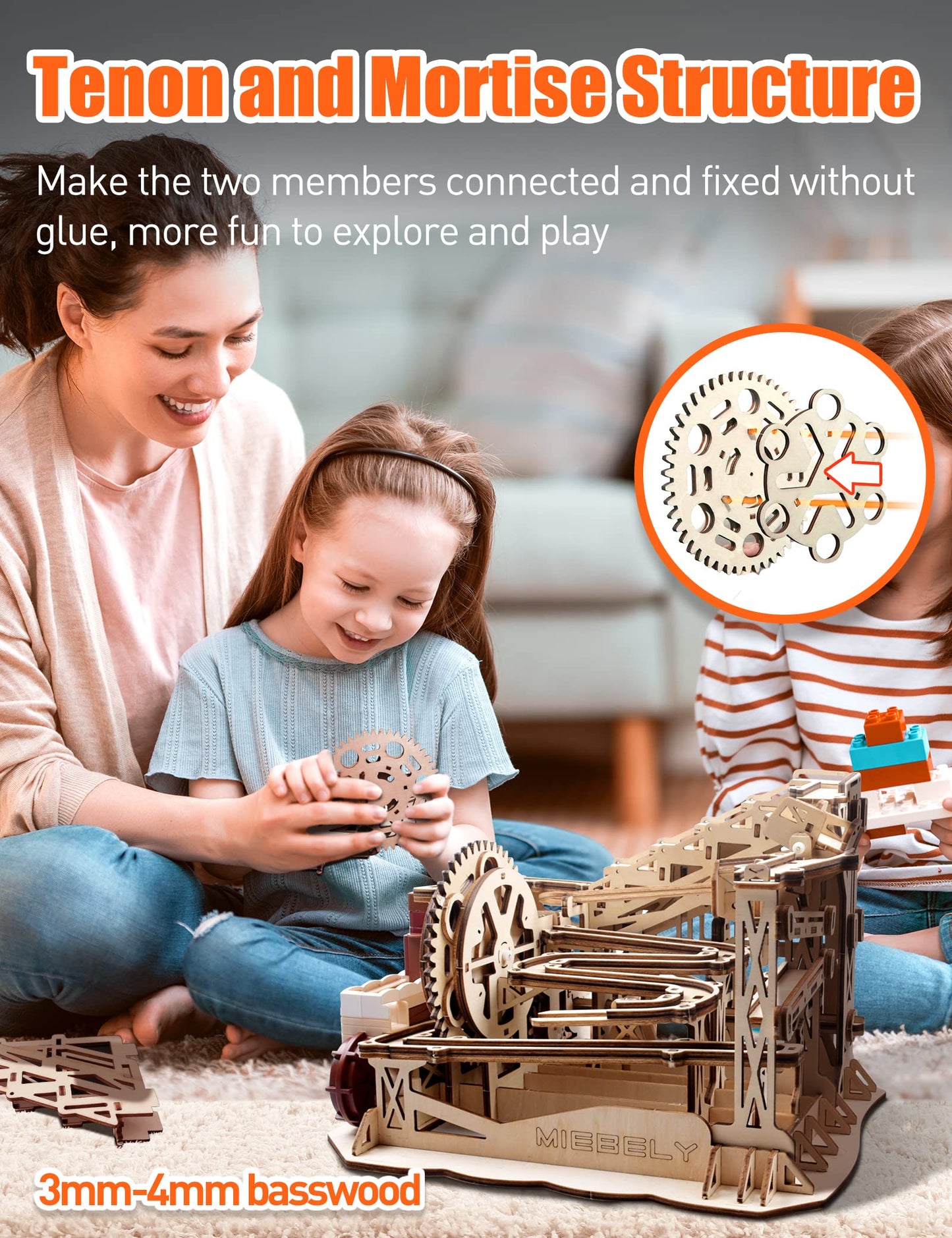 MIEBELY 3D Wooden Puzzles for Adults, 235 Pieces 3D Puzzle DIY Wood Marble Run Model Kits, Electrical Mechanical Gear W/Motor Building Kit, 3D Puzzle Creative Home Decor & Gift for Men/Women