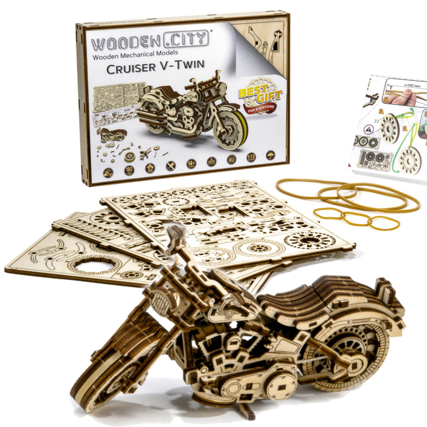 WOODEN.CITY Cruiser V-Twin Motorcycle 3D Puzzles for Adults - Wooden Model Kits to Build - Interactive Wooden Puzzle Motorcycle Kit - Hobbies for Men