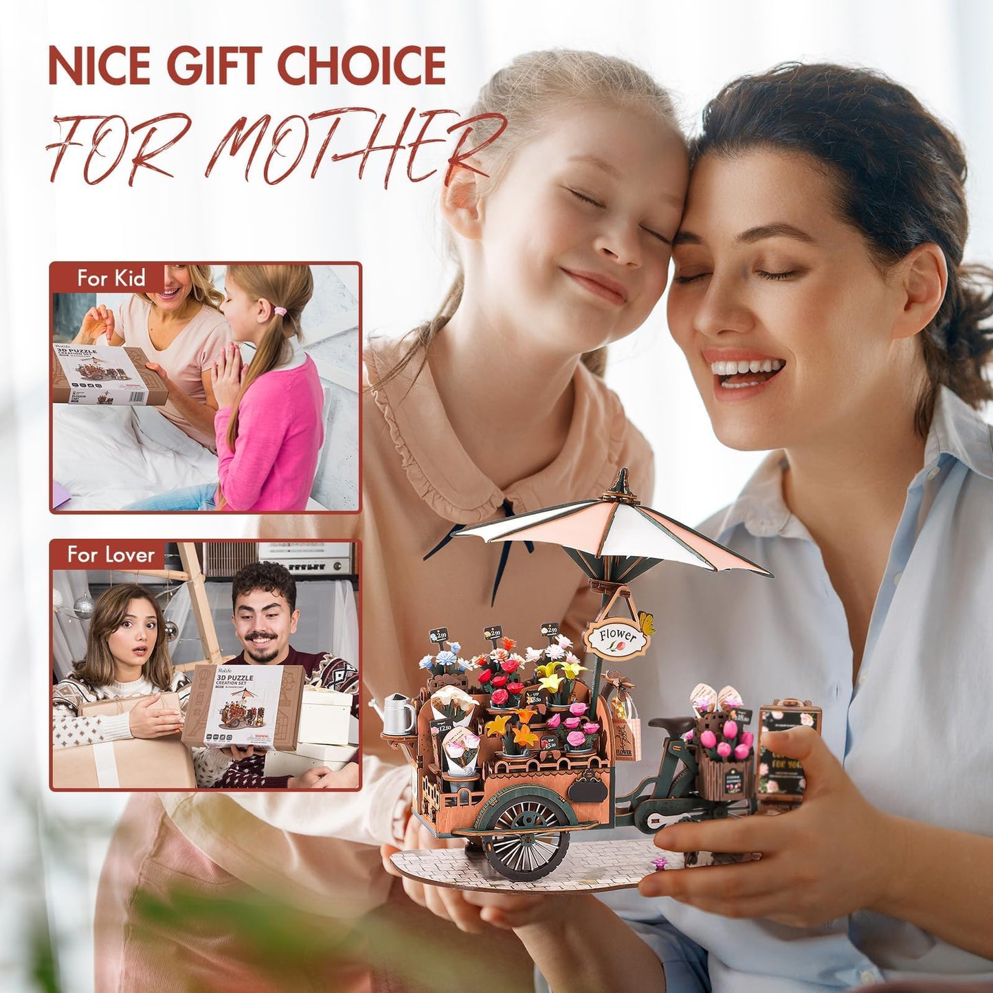 Rolife DIY 3D Wooden Puzzle for Adults, Flower Cart Brain Teaser Puzzle for Teens Girls Boys, Creative Craft Hobby Gifts Model Building Kits, Home Decor Assembly Toy