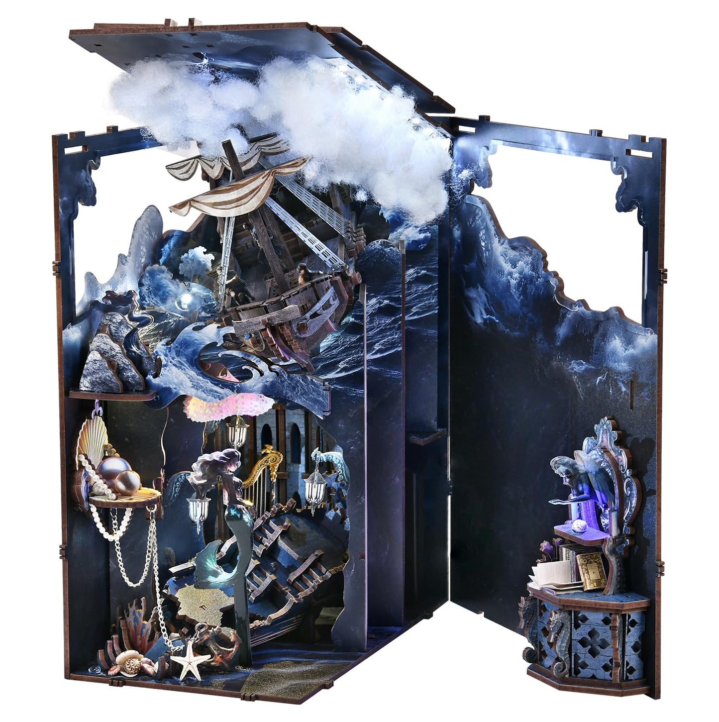 CCCDF Book Nook Kit, DIY Miniature Dollhouse Kit Tiny House Mini Booknook Craft Bookshelf Decor, 3D Wooden Puzzles for Adults, Gifts for Book Lovers (Song of The Sirens)