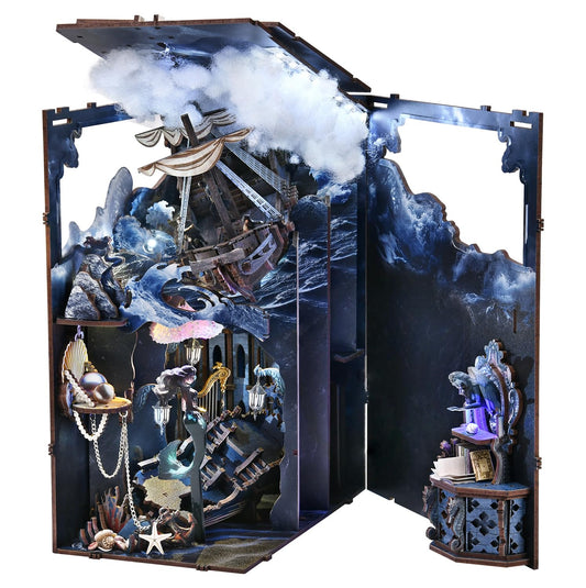 CCCDF Book Nook Kit, DIY Miniature Dollhouse Kit Tiny House Mini Booknook Craft Bookshelf Decor, 3D Wooden Puzzles for Adults, Gifts for Book Lovers (Song of The Sirens)