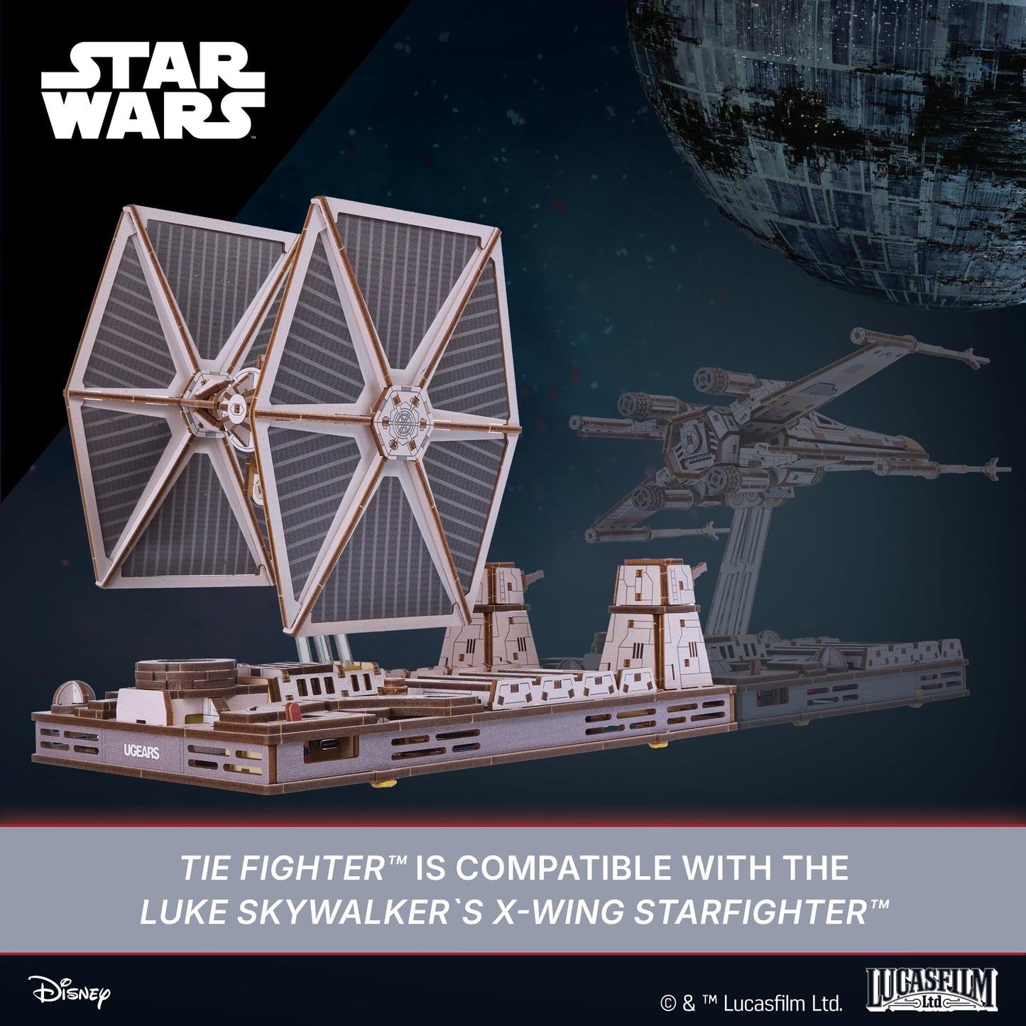 UGEARS Star Wars™ TIE Fighter™ 3D Wooden Puzzles for Adults – Mechanical Wooden Models for Adults to Build, Star Wars Model Kit, Wood 3D Puzzle Building Kits, Hobby Brain Teaser