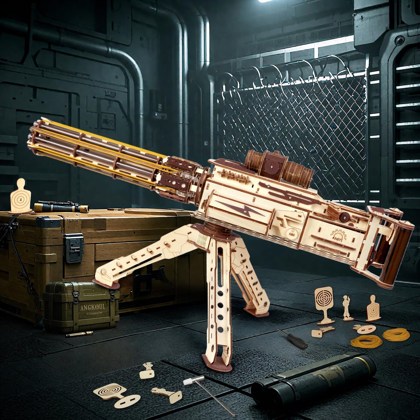 VATOS 3D Wooden Puzzles Model for Adults,344 Piece Wooden Puzzle Machine Gun with Rubber Bands,DIY Wood Puzzles Building Model Kits - Excellent Gift for Adult, Teens and Craft Enthusiasts (Ages 14+)