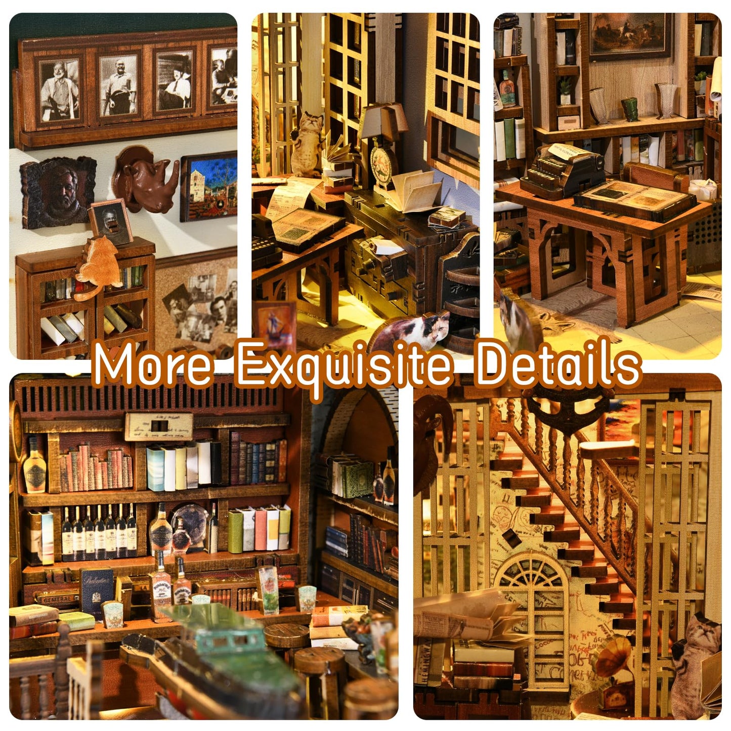 CCCDF DIY Book Nook Kit, Miniature Dollhouse Booknook Kit, 3D Wooden Puzzle Bookend Bookshelf Insert Decor with LED Light for Teens and Adults (Hemingway House)