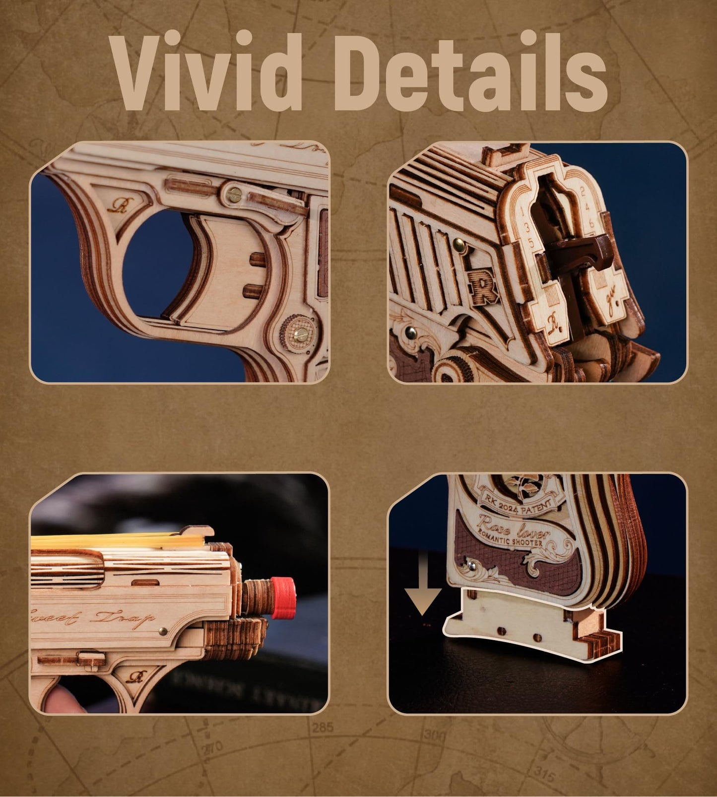 ROKR 3D Puzzles for Adults Mechanical Puzzles Rubber Band Shooter Wooden Puzzle Model Home Decor Desk Decoration Birthday Gifts for Teens 14+ and Adults(LQ502)