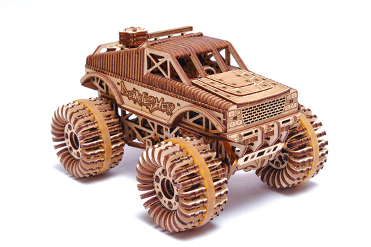 Wood Trick Monster Pickup Truck Car 3D Wooden Puzzles for Adults - Rides up to 18 feet - 8.3x6.3 in - Model Truck Kit to Build for Adults
