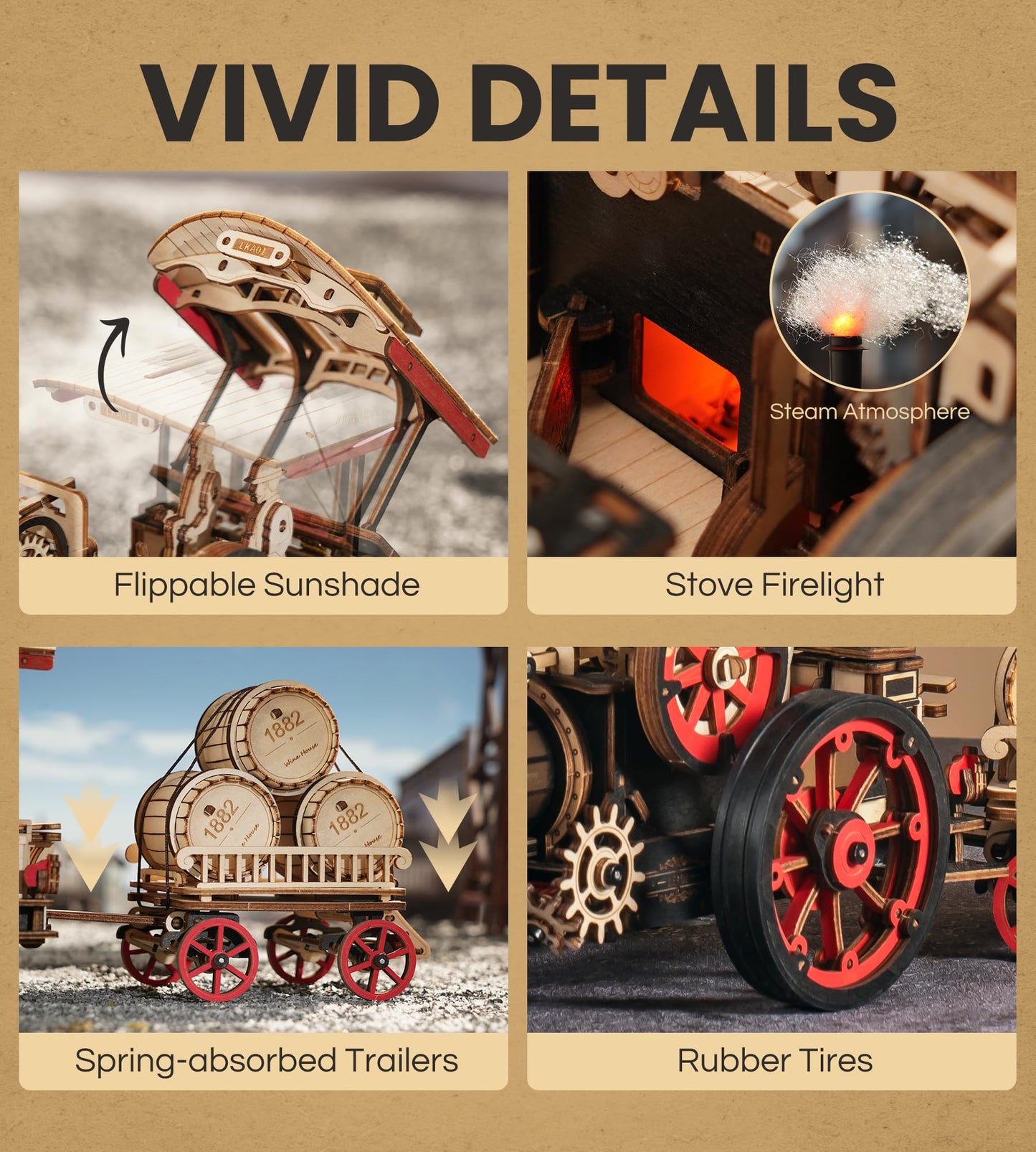 Wowood 3D Wooden Puzzles for Adults, Steam Locomotive Model Cars Kits for Adults, 3D Wood Puzzle Adult, Valentines Day Gift Model Building Kits, Train/Hobbies/Crafts