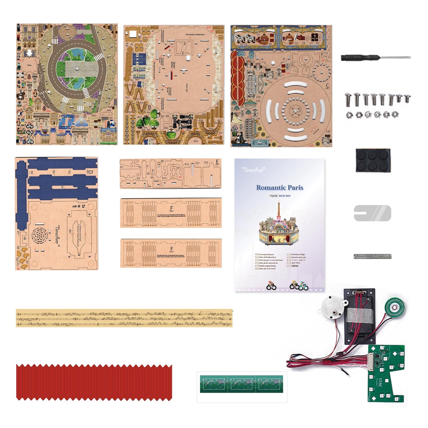 Tonecheer Wooden Music Box Puzzle for Adults, DIY Rotating Music Box Kit 3D Creative Musical Puzzle Crafts Model Building Kits Desk Decor Birthday (Romantic Paris)