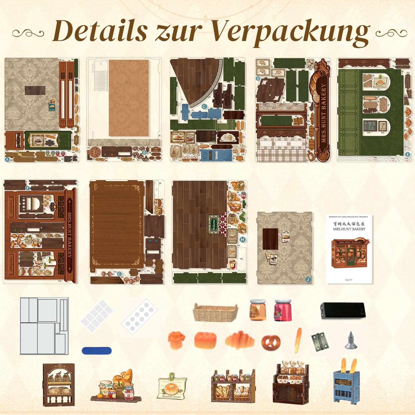 Cutefun Book Nook Kit - DIY Miniature House Dollhouse Kit, Book Nook Kits for Adults, Bookshelf Insert Bookend with LED Light for Teens and Adults (Mrs.Hunt Bakery)