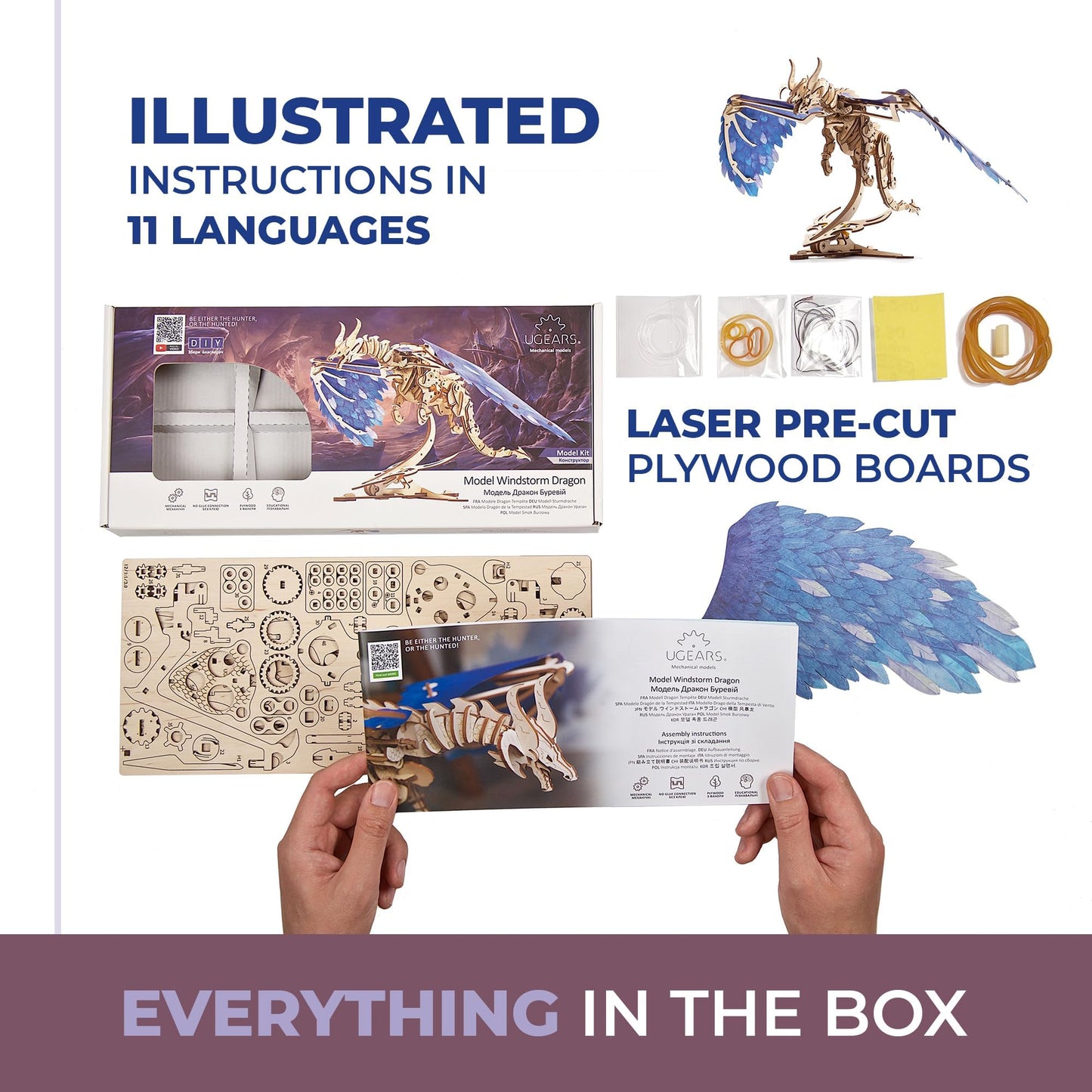 UGEARS 3D Wooden Puzzles for Adults - Windstorm Dragon 3D Puzzle - Mechanical Model Kits for Adults to Build - DIY Building Set Gifts for Christmas, Brain Teaser Puzzle, Hobby Kit