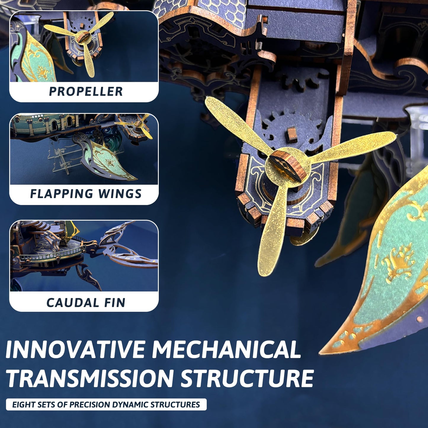 STRUCWOOD DIY 3D Wooden Puzzle Whale Spaceship,Miniature Wooden Dollhouse Model for Adults to Build,Gifts for Family Friends - Whale Ark of The Universe (Starlight Blue)