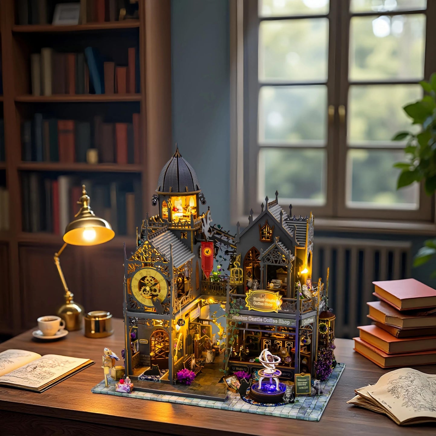 PANZIYU DIY Miniature House Kit, Dollhouse for Adults to Build, Birthday/Christmas Day Gift for Family and Friends, Magic Castle, Haunted Dollhouse, Prefab Tiny Home with LED Lights(Huoluo Castle)