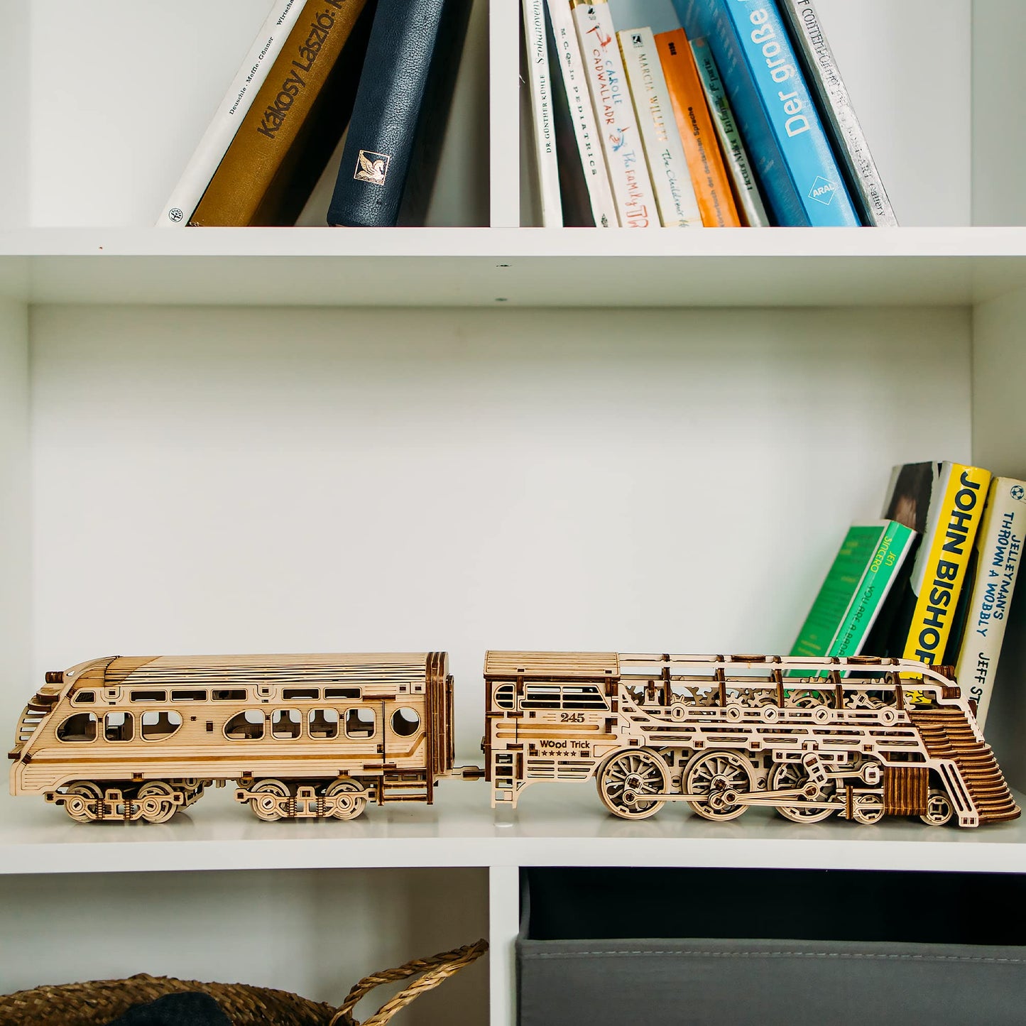 Wood Trick Atlantic Express Train 3D Wooden Puzzles for Adults to Build - 26.7x4 in - Rides up to 9 ft - Mechanical Locomotive Model Kit for Adults