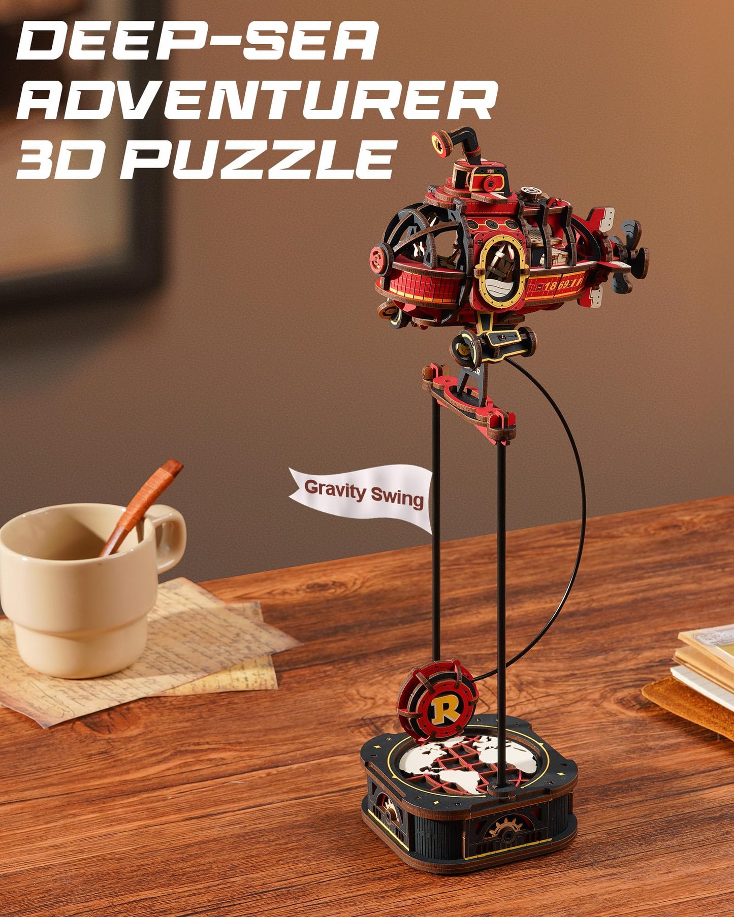 ROKR Pendulum Balance Toy, 3D Wooden Puzzles for Adults, Retro Deep-Sea Adventurer, DIY Craft Wood Puzzle Kit, Unique Gift for Men Women
